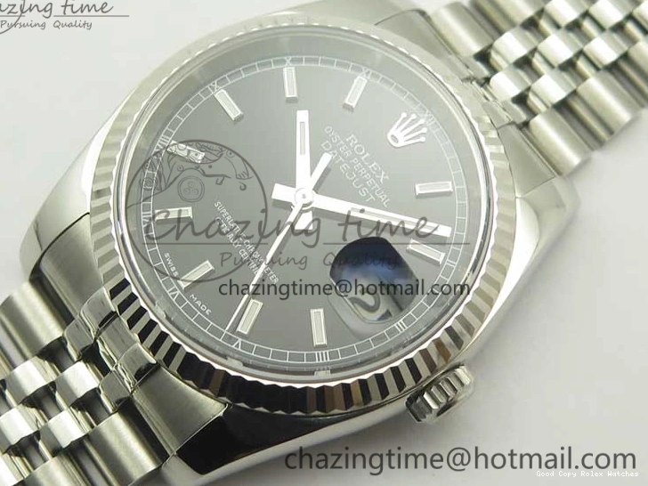 Good Copy Rolex Watches ARF 116234 1:1 DateJust 904L Markers Black SS Minimalist V 904L on 36 Jubilee Bracelet Sticks SS Dial 3374 Best SA3135 Edition 0113